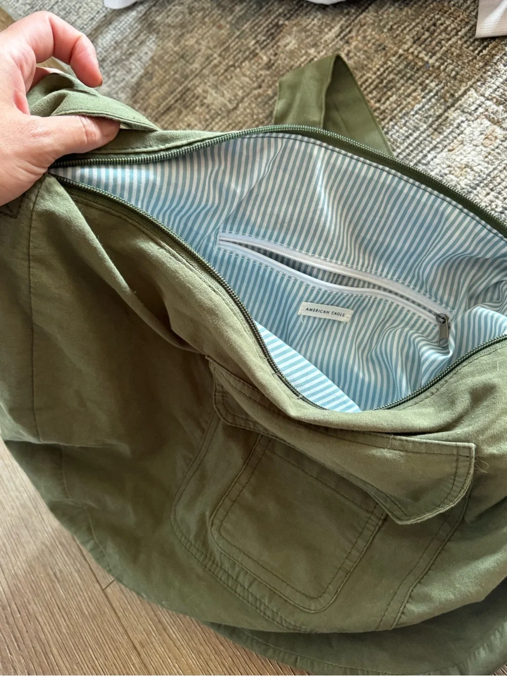 American Eagle Outfitters Olive Green Canvas Hobo Bag